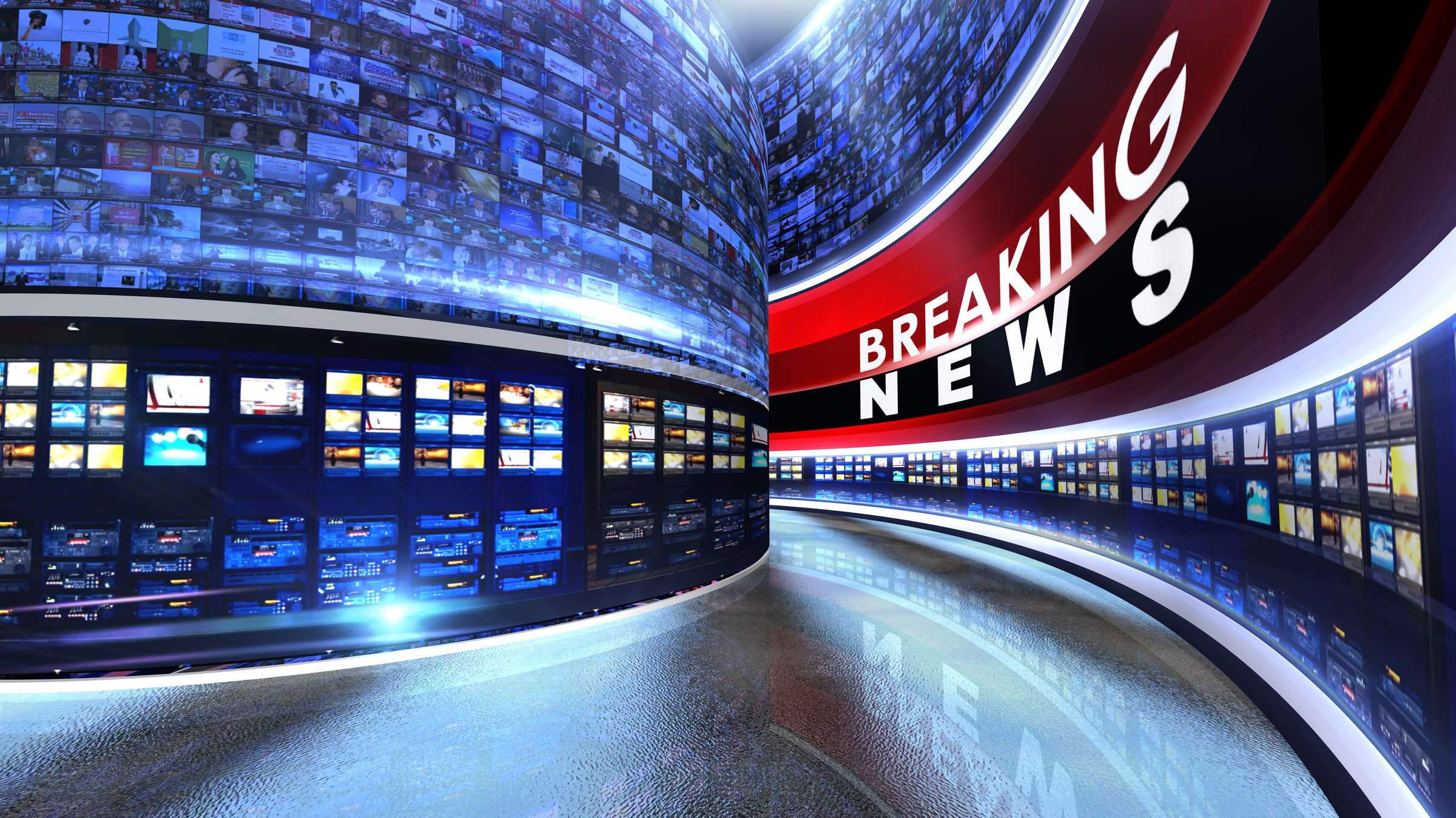 Breaking news 3D rendering Virtual set studio for chroma footage